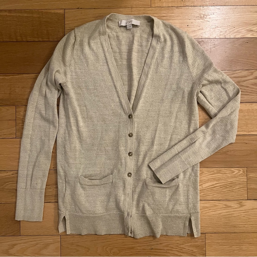 Loft Gold Shimmer Cardigan Sweater